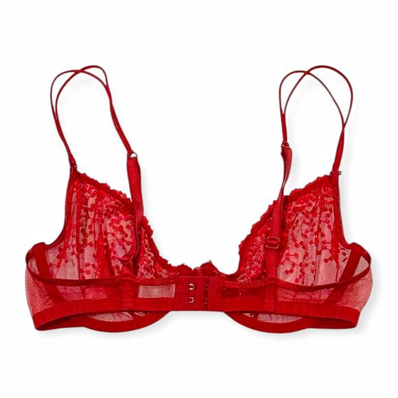 Wolford 34C Bra Sheer Unlined Underwire Red Mesh Sexy Lingerie Adjustable VTG - Picture 2 of 6